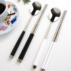 French Blanc 雙人湯匙筷子組, 銀黑+銀白, 1組, 湯匙 2支+筷子 2雙