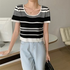 여성스트라이프반팔니트