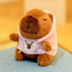다다랜드 뚠빵한 키링 인형, 12cm, 핑크 후드티 카피바라, 1개