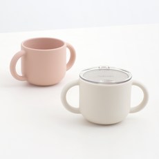 탁가온 아동용 123 실리콘 트레이닝 컵 200ml x 2p + 뚜껑 세트, 아이보리, 베이지핑크, 1세트