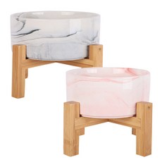 딩동펫 반려동물 모던 앤 마블 세라믹 식기 2단 고급형 L 2종 세트, 마블그레이 + 마블핑크, 1세트
