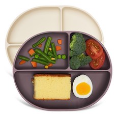 마더케이 실리콘 이유식 3구 흡착식판 2종 세트, 퍼플, 아이보리, 1세트