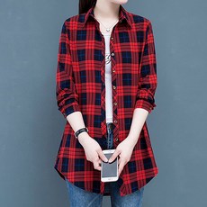 여성용 블랙101 테라네 체크 카라넥 셔츠 CH-2214282