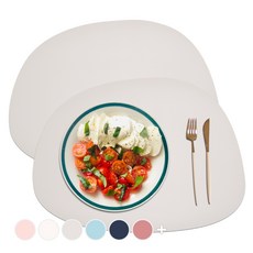 SOYMIX Bling系列 鵝卵石形防水皮革餐墊 暖灰色 42x32公分 2入, 42*32cm, 2個