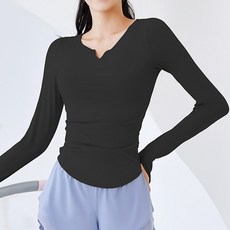 긴팔요가복 마켓피아 여성용 필라테스 요가복 v넥 긴팔 티셔츠