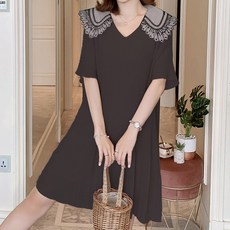 스페셜 레이스 카라 주름 반소매 쉬폰 임산부 원피스