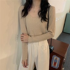 레몬소울 여성용 노리치 골지 브이넥 니트티