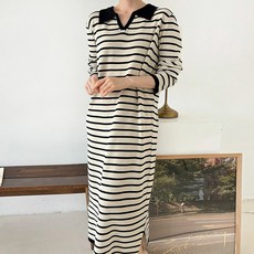 보리맘 ST 비비엔 니트 카라 임산부 롱 원피스 R339