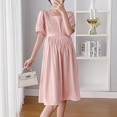 웨스턴 드레스 고급 주름형 핑크 치마 임산부 원피스
