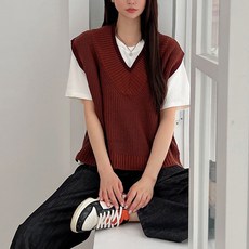 針織女款寬鬆側開叉不對稱V領Pierre Wei背心