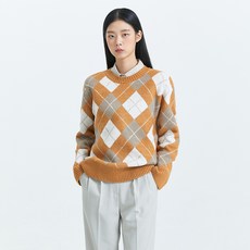 미쏘 여성용 루즈핏 배색 아가일패턴 스웨터