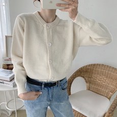 안다로미 여성용 포근한 데일리 루즈핏 긴팔 라운드넥 가디건