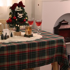 이우아여사 체크 크리스마스 식탁보 4인용, 초록 + 빨강, 140 x 180 cm