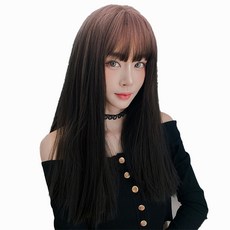 하이유니 옴브레 스트레이트 펌 헤어 통가발 50cm + 가발망 + 거치대 세트, 옴브레 핑크, 1세트 - 긴가발