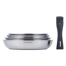 CHEFWIN 電磁爐316不鏽鋼平底鍋組合 (28cm+26cm+24cm+22cm) 可拆卸手把，多尺寸混色鍋具套裝, 1組, 混和顏色, 鍋子 28cm + 26cm + 24cm + 22cm + 可拆卸手把 19 x 4cm