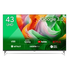 더함 4K UHD 스마트 120Hz 돌비 AI 구글 3 게이밍 TV, UA431UHD M9X CHIQ CINEMA60 2024, 고객직접설치, 스탠드형, 109cm(43인치) - ua3