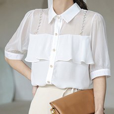 루나걸 베일 진주 프릴 블라우스