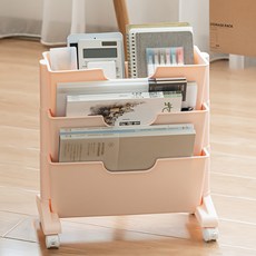 자취남녀 수납 정리 이동식 트롤리, 핑크 3단, 3단