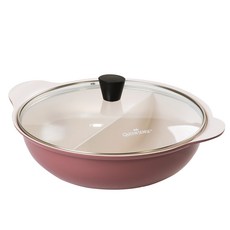 QUEEN SENSE 陶瓷塗層鴛鴦鍋 電磁爐適用 28公分 紫紅色, 28cm, 1個
