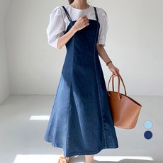 바블링브룩 여성용 스티치 데님 뷔스티에 롱 원피스