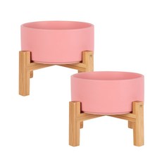 딩동펫 반려동물 모던 앤 마블 세라믹 식기 2단 일반형 S, 핑크, 2개