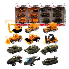 大型玩具重型機械 6入+軍事 6入重型機械壓鑄, 混色