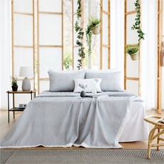 comet Home 摩登素色泡泡紗夏季被單, 灰白色