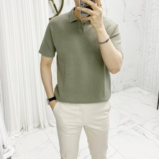 아도르클래식 남성용 테리 반오픈 카라 소프트 반팔 니트