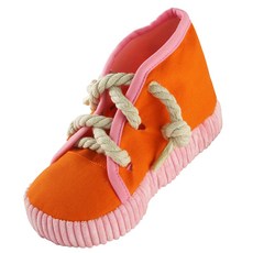 큐랑 반려동물 이갈이 터그놀이 신발 강아지 장난감 21 x 8.5 x 10 cm, 오렌지+핑크, 1개