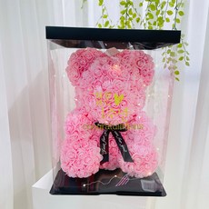 Lovely Farm花朵熊玩偶+專用盒+緞帶裝飾+LED燈泡+文字貼紙全組合 紀念日 L, 粉色的, 1組