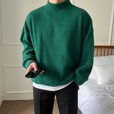  로댄티 남성용 기모 오버핏 반폴라 하프넥 코디 니트 