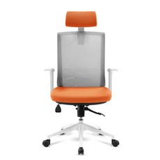 체어포커스 컴즈 CT800WH 화이트바디 메쉬 의자, 등판:그레이, 머리+방석:오렌지
