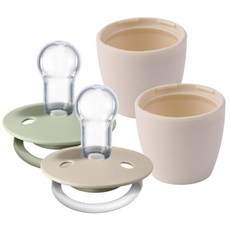 BIBS 디럭스 실리콘 쪽쪽이 2종 + 화분캡 2p 세트, 0세~3세, 2개, 아이보리(화분캡), 세이지, 바닐라나이트(쪽쪽이)