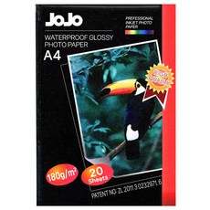 JOJO 亮面相片紙 180g A4 防水高光澤噴墨相片紙 (20張入), 20張
