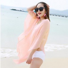 피어니스트 여성용 쉬폰 시스루 셔츠 비치웨어 R, 코랄핑크