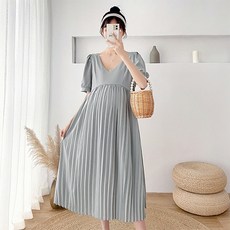 하이웨스트 브이넥 D라인 플레어 임산부 원피스