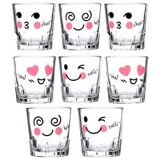 ARTWARE 表情印花燒酒杯, 混色 4款2組, 玻璃材質, 2組