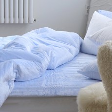 베이직톤 따뜻한 누빔 한 사이즈 큰 밴드 고정형 극세사 침대패드, 소다블루