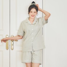 씨엘스토리 여성용 냉감 어반체크 카라 잠옷 상하의 세트