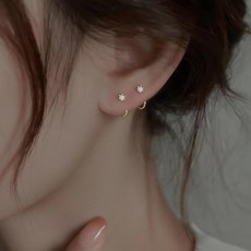 YJ Be Our Guest J型線條方晶鋯石耳環 一對 金色