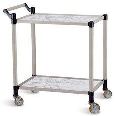 월드센스 프리미엄 우드 2단 서빙카트 대, 백마블, 1개