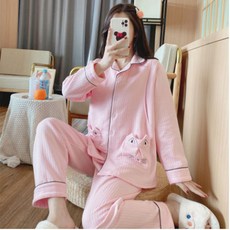 겟잇블루 순면 캐주얼 긴팔 수유 임산부 파자마 상하의 세트