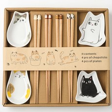 큐트미 고양이 식기세트 8p MP549, 혼합색상, 1세트, 소스볼 4종 + 젓가락 4종
