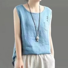 여성용 린넨 민소매 나시 티셔츠