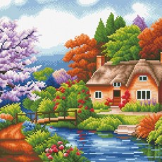 디클레어 액자 캔버스형 보석십자수 DIY 키트 40 x 50, 1세트, DCF010 벚꽃마을