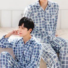 테라우드 남성용 극세사 수면 잠옷 상하의 2세트