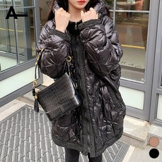아뗄릭 여성용 블링 오버핏 자수 후드넥 하프 패딩 반코트 01534