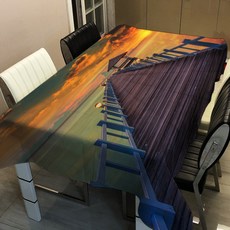 알럽홈 랜드 스케이프 프린팅 스퀘어 홈 테이블 커버, TYPE17, 140 x 140 cm