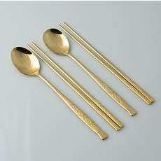 잎새 티타늄 수저 한지포장 세트, 옐로우 티타늄 골드(수저), 랜덤발송(한지포장), 1세트, 수저 2종 + 저분 2p + 비단주름케이스 옐로우 티타늄 골드(수저), 랜덤발송(한지포장), 1세트, 수저 2종 + 저분 2p + 비단주름케이스