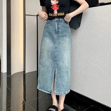 엘쏘 레트로 하이웨스트 데님 롱 스커트